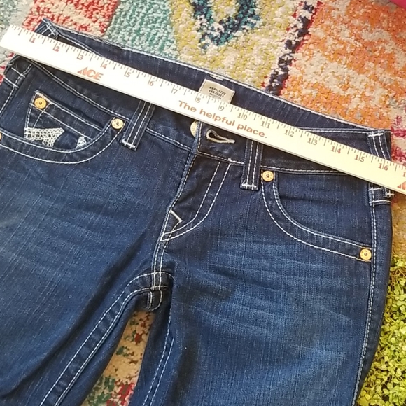 Y2k TRUE RELIGION Joey Dark Low FLARE HorseShoe Topstitched Bell IT Jeans 29 EUC - Picture 7 of 16